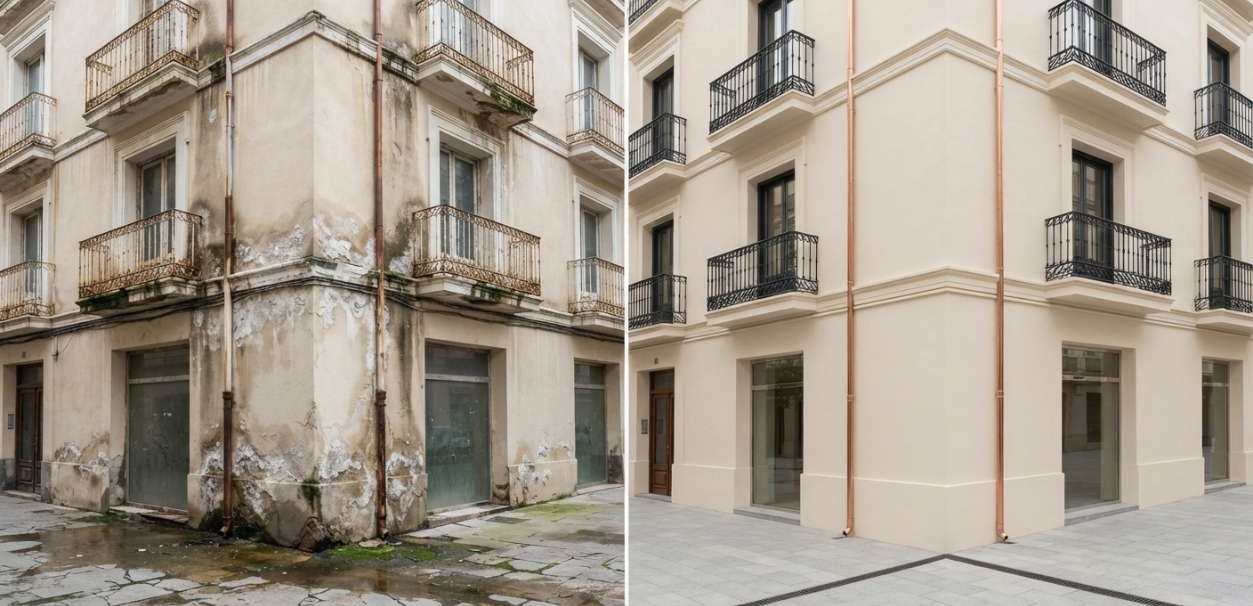 Antes: Rehabilitación de Fachada con Humedades